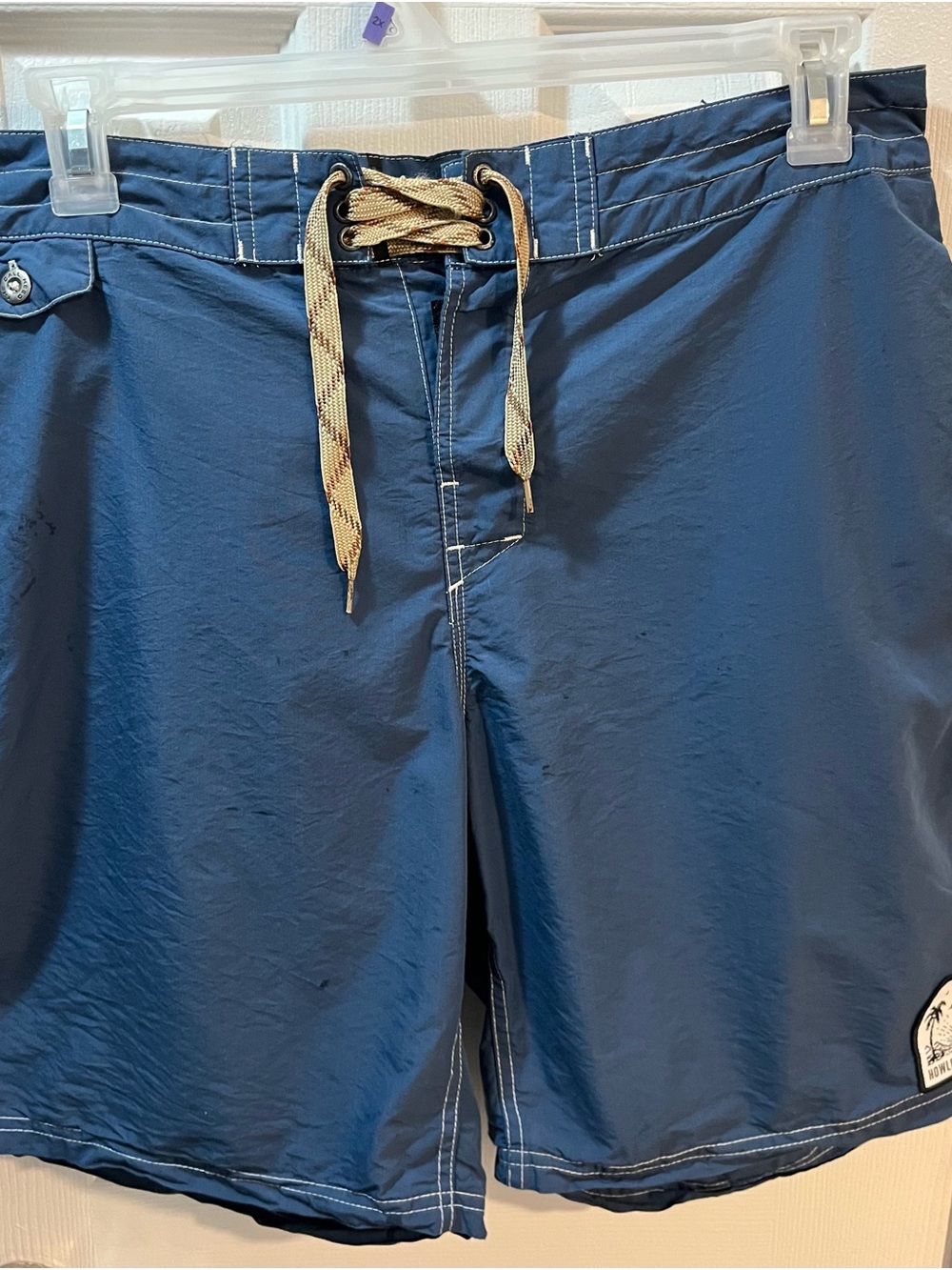 Howler Brothers Men’s Navy Swim Board Shorts Tan Drawstring pockets Size 36.